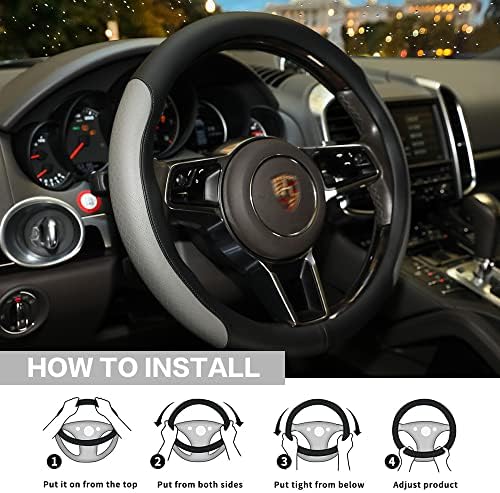 Steering Wheel Cover, Microfiber Leather Splicing - Image 5