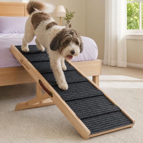 Dog Ramp for Bed, Adjustable Pine Wood Ramp for Small & Medium Dogs by Artpet