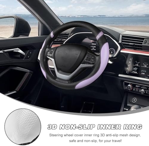 Car Steering Wheel Cover, 15 Inch Premium Leather Breathable Non-Slip Wheels - Image 4