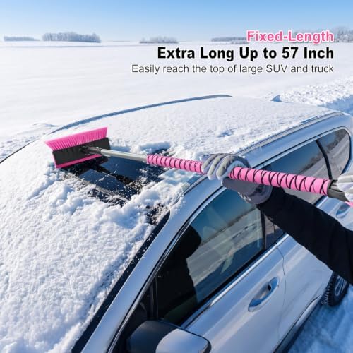 57 Inch Long Snow Brush with Broom Ice Scraper - Image 2
