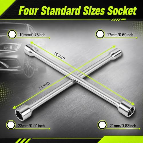 14" Cross 4 Way Lug Wrench for Car, Heavy Duty Tire Lug Nut Wrench - Image 2