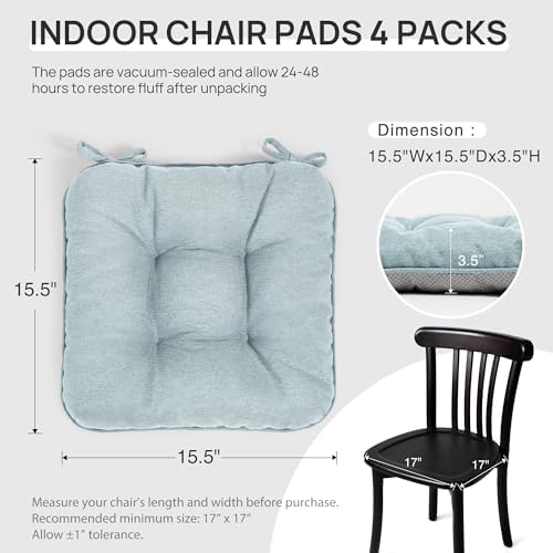 Love's cabin Memory Foam Chair Cushions Set of 4, 15.5 Inch, Light Blue - Image 2