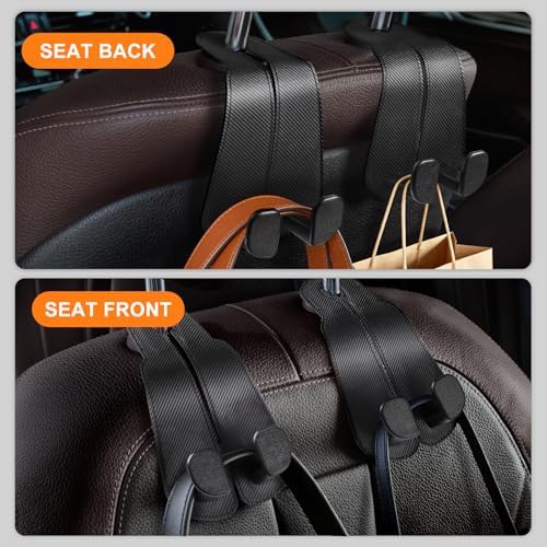 CoBak Extra Wide Car Seat Back Hooks, Premium Stitched Leather Headrest Hangers - Image 4