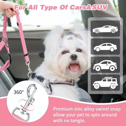 BWOGUE 2 Pack Dog Seat Belt for Car, Elastic Bungee Buffer Safety Seat Belt - Image 6