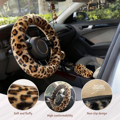 Fluffy Steering Wheel Cover 3PCS Set – Plush Fuzzy Fur Steering Wheel Cover - Image 6