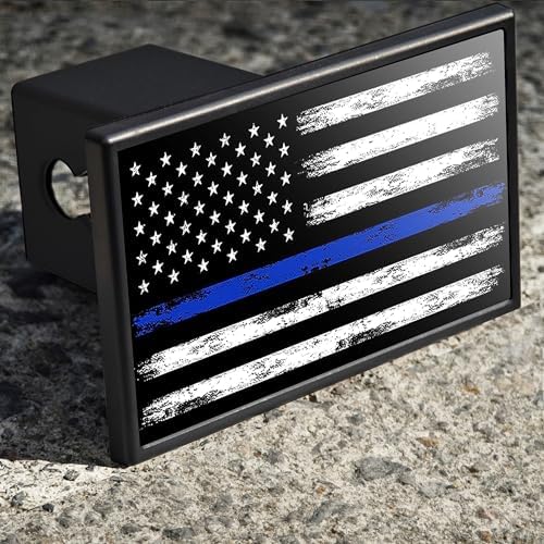 American Flag Aluminum Trailer Hitch Cover, Thin Blue Line, 2 inch by Unknown