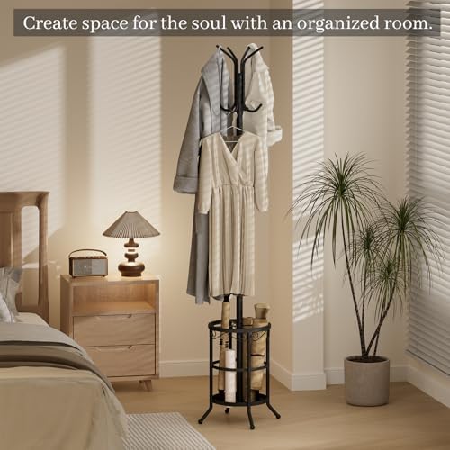 Coat Rack Freestanding with Umbrella Holder – Metal Hanger Stand, Hall Tree - Image 6