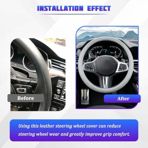 AUCELI 14.5-15 Inch Steering Wheel Cover Non-Slip Leather - Image 3