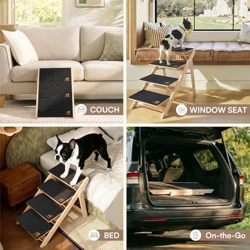 Luciphia Wooden 2-in-1 Dog Stairs, 4-Step Foldable Anti-Slip Pet Steps - Image 3