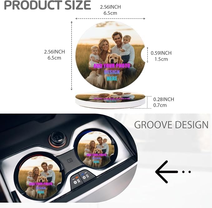 Personlized Cup Holder for Car, Upload Your Design/Logo/Photo Here. Ceramic - Image 2