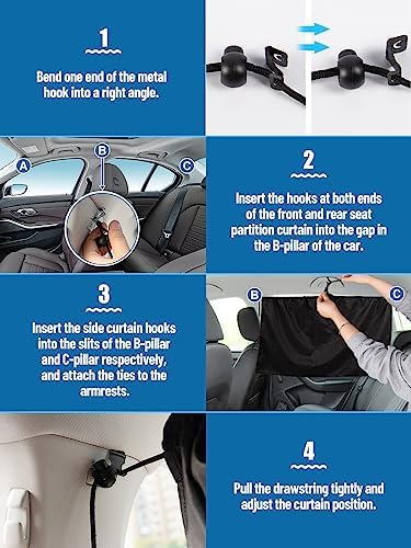 PAMASE Set of 3 Car Window Shades, 95% Light Blocking Sunshades - Image 7