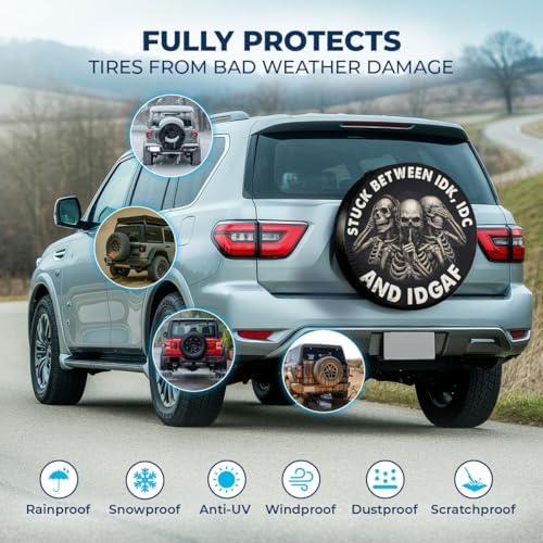 GENANY Skull Scary Art Halloween PVC Leather Spare Tire Cover Size 16 - Image 3