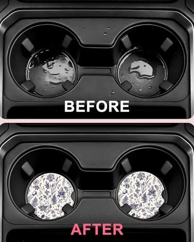 Swooflia Floral Absorbent Ceramic Car Coasters Set of 2, Cute Botanical - Image 4