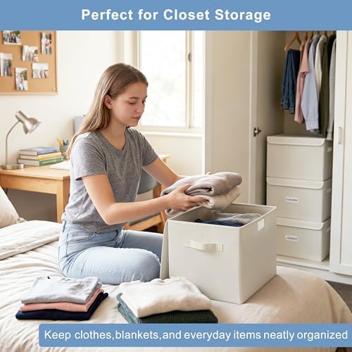 Bagnizer Large 22 Quart Linen Fabric Foldable Storage Bin Cube Organizer Basket - Image 3