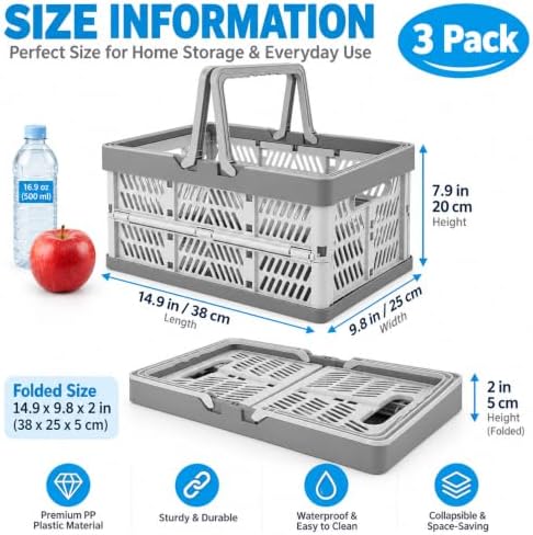 3 Pack Collapsible Storage Basket - 20L - Image 2