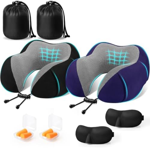 CloudBliss Memory Foam Travel Neck Pillow Airplane, 2 Pack by CloudBliss