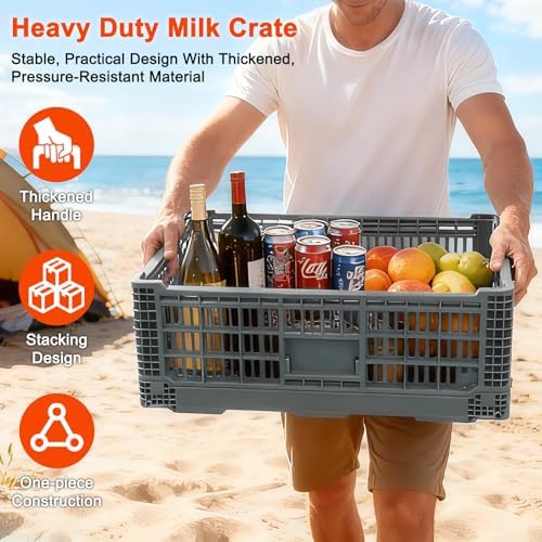 Collapsible Milk Crates 52L, Plastic Folding Storage Crate - Image 6