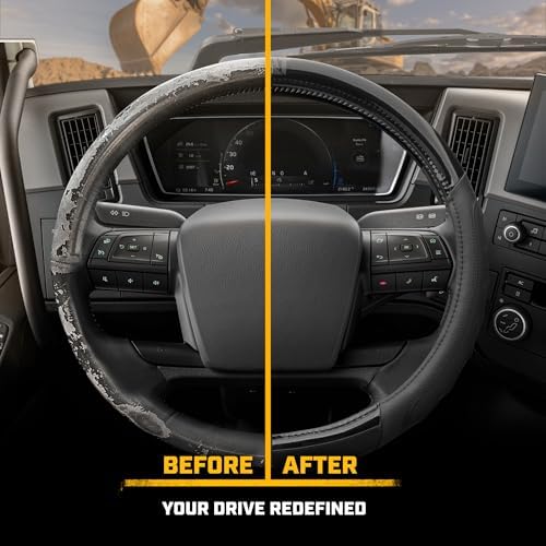 Cat® BigGrip Faux Black Leather Semi Truck Steering Wheel Cover, Fits RV and - Image 5