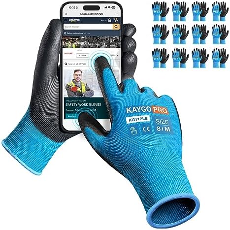 KAYGO Safety Work Gloves, PU Coated, 2-Finger Touchscreen by KAYGO