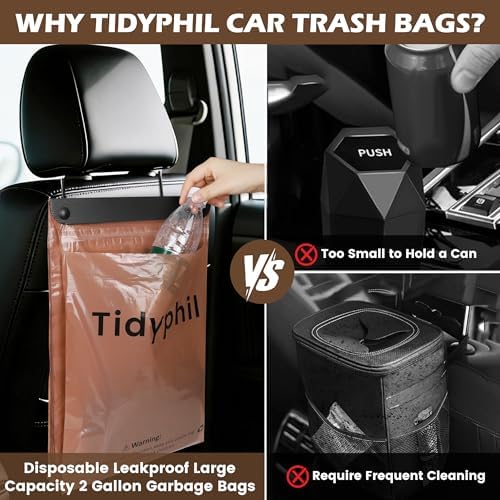 50 Bags Hanging Car Trash Bags Disposable, 2 Gallon Car Garbage Bags. Brown - Image 3