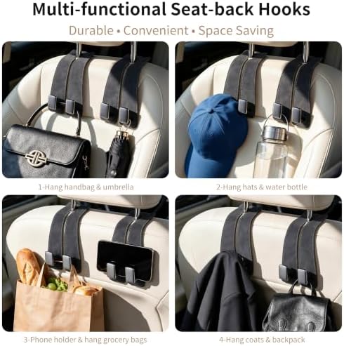Amooca Car Headrest Hooks 4-Pack Suede Seat Organizer - Image 3