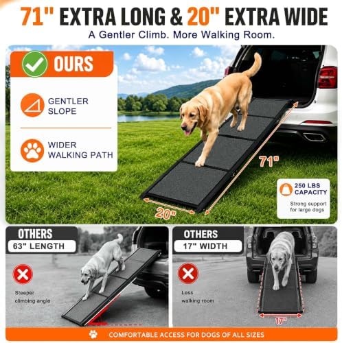 Dog Ramp for Car, 71 x 20 in Folding Pet Ramp for Large Dogs, 250 lbs - Image 3