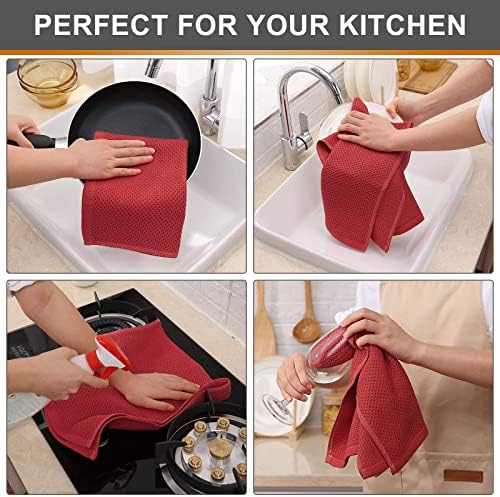 Kitinjoy 100% Cotton Waffle 8-Pack Kitchen Towels, Brick Red - Image 4