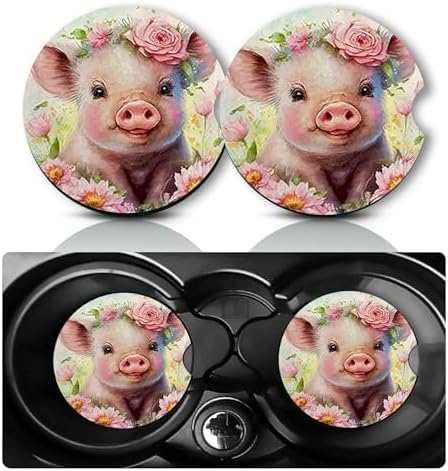 2Pcs Pig Car Coasters, 2.75" Neoprene Rubber Cars Cup Holder Coasters by Databa