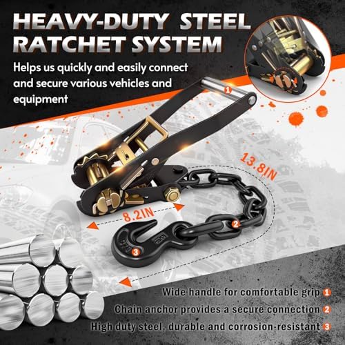 4 Pack Car Tie Down Straps for Trailers, Lasso Wheel Strap 9900LBS Break - Image 5