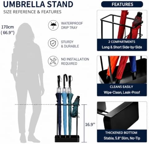 Metal Umbrella Stand, Rectangle Free Standing Holder - Image 3