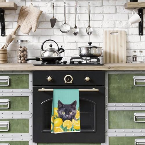 Cute Cat Lemon Kitchen Towels, Summer Lemon Hand Towels - Image 5