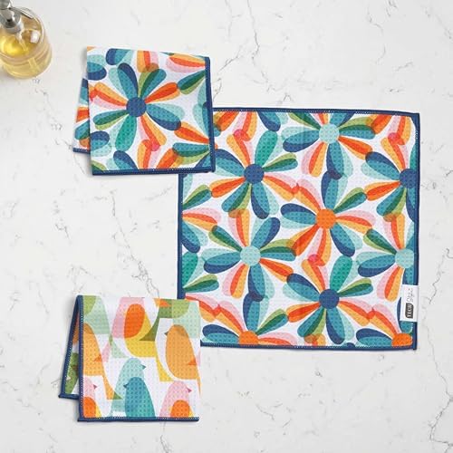 Ritz 6-Piece Flowers & Birds Microfiber Dish Cloth Set – Mid-Century Modern - Image 3