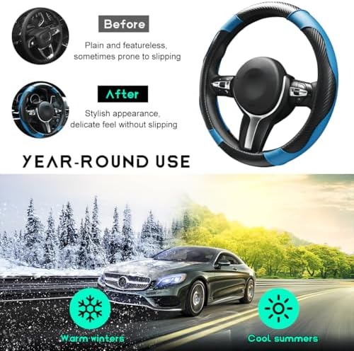Car Steering Wheel Cover, 15 inch Carbon Fiber Microfiber Leather Elastic - Image 6
