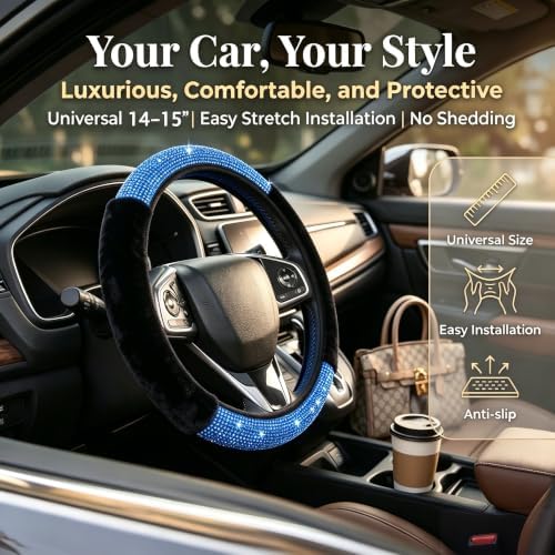 Bling Steering Wheel Cover Fluffy Rhinestone - Image 2
