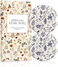 Swooflia Floral Absorbent Ceramic Car Coasters Set of 2, Cute Botanical by Swooflia
