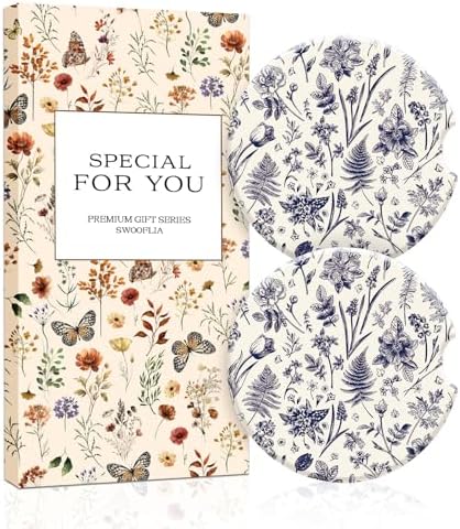 Swooflia Floral Absorbent Ceramic Car Coasters Set of 2, Cute Botanical by Swooflia