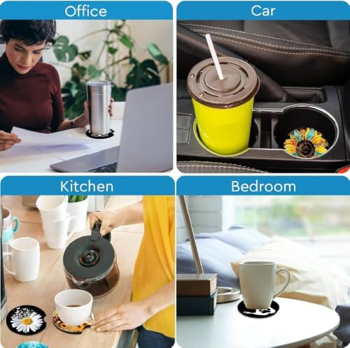 2Pcs Rainbow Sunflower Car Coasters, 2.75" Neoprene Cars Cup Holder Coaster - Image 7