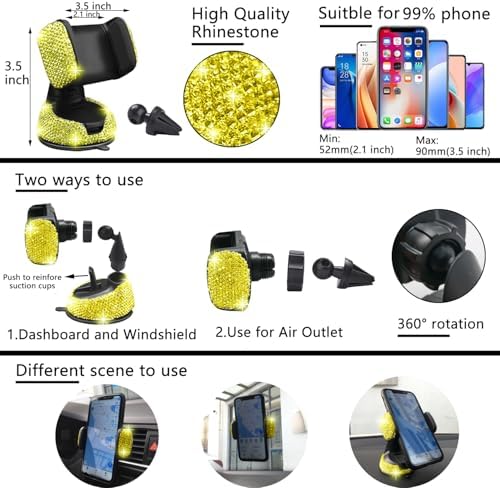 NBTEPEM 27 PCs Yellow Bling Car Accessories Set - Image 6