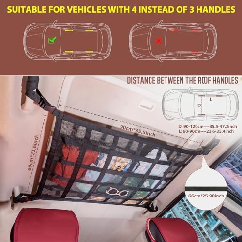 Car Ceiling Cargo Net, 35.4" x 23.6" Double Layer Overhead Storage Organizer - Image 3