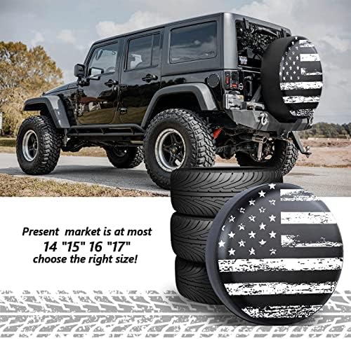 Black White Vintage American Flag Spare Tire Cover Protectors Weatherproof - Image 5