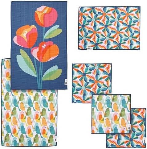 RITZ 6-Piece Overlapping Birds Microfiber Kitchen Set – Mid-Century Modern by RITZ