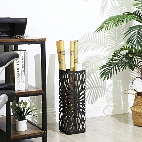SONGMICS Umbrella Stand, Steel Square, Detachable Drip Tray, 4 Hooks - Image 4