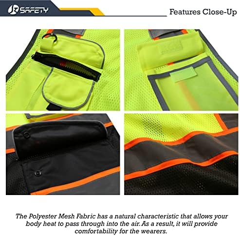 JKSafety Safety Vest for Men Women Reflective Hi Vis JK100 YBlack 2XL - Image 2