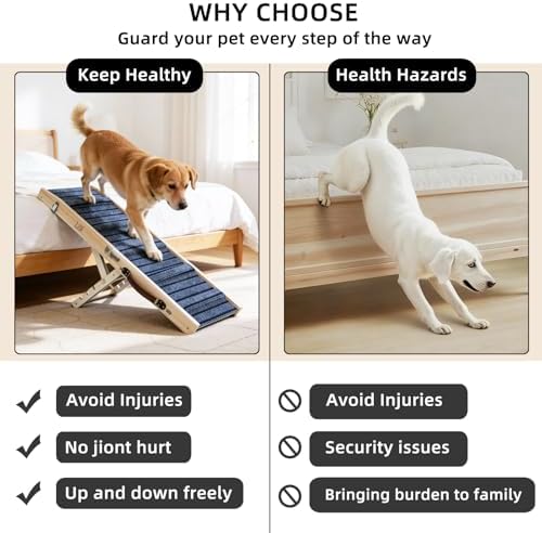 ZJSF Foldable Wooden Dog Ramp for High Bed, Dog Stairs for Small Dogs, High - Image 4
