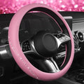 CAR PASS Bling Diamond Pink Leather Steering Wheel Cover, Studded Shining by CARPASS