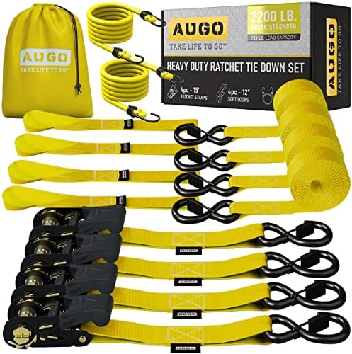 AUGO Ratchet Straps Heavy Duty 4 Pack -15 FT - 2200 LB Break Strength – Ratchet by AUGO