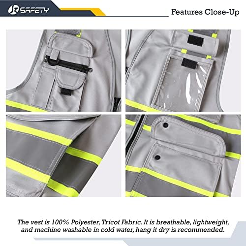 JKSafety Safety Vest for Men Women Reflective Hi Vis JK901 Grey L - Image 4
