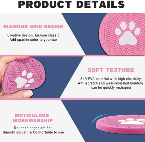 4 Pack Car Cup Holder Coasters, Dog Paw Insert Car Cup Coaster, 2.75 Inch Anti - Image 4