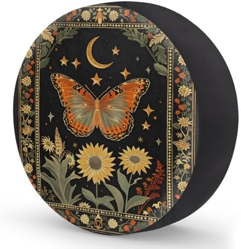 Spare Tire Cover for RV Trailer, Flower Butterfly Moon Waterproof Sun Leather - Image 2