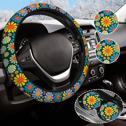 Hippie Daisy Flower Steering Wheel Cover by Olemier